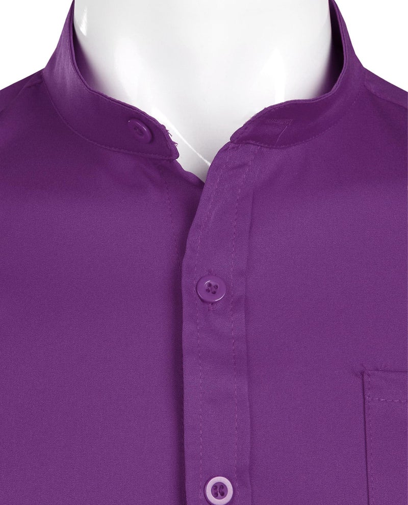 ZEROYAA Men's Banded Collar Slim Fit Long Sleeve Casual Button Down Dress Shirts with Pocket ZLCL09 Purple Medium - Image 3